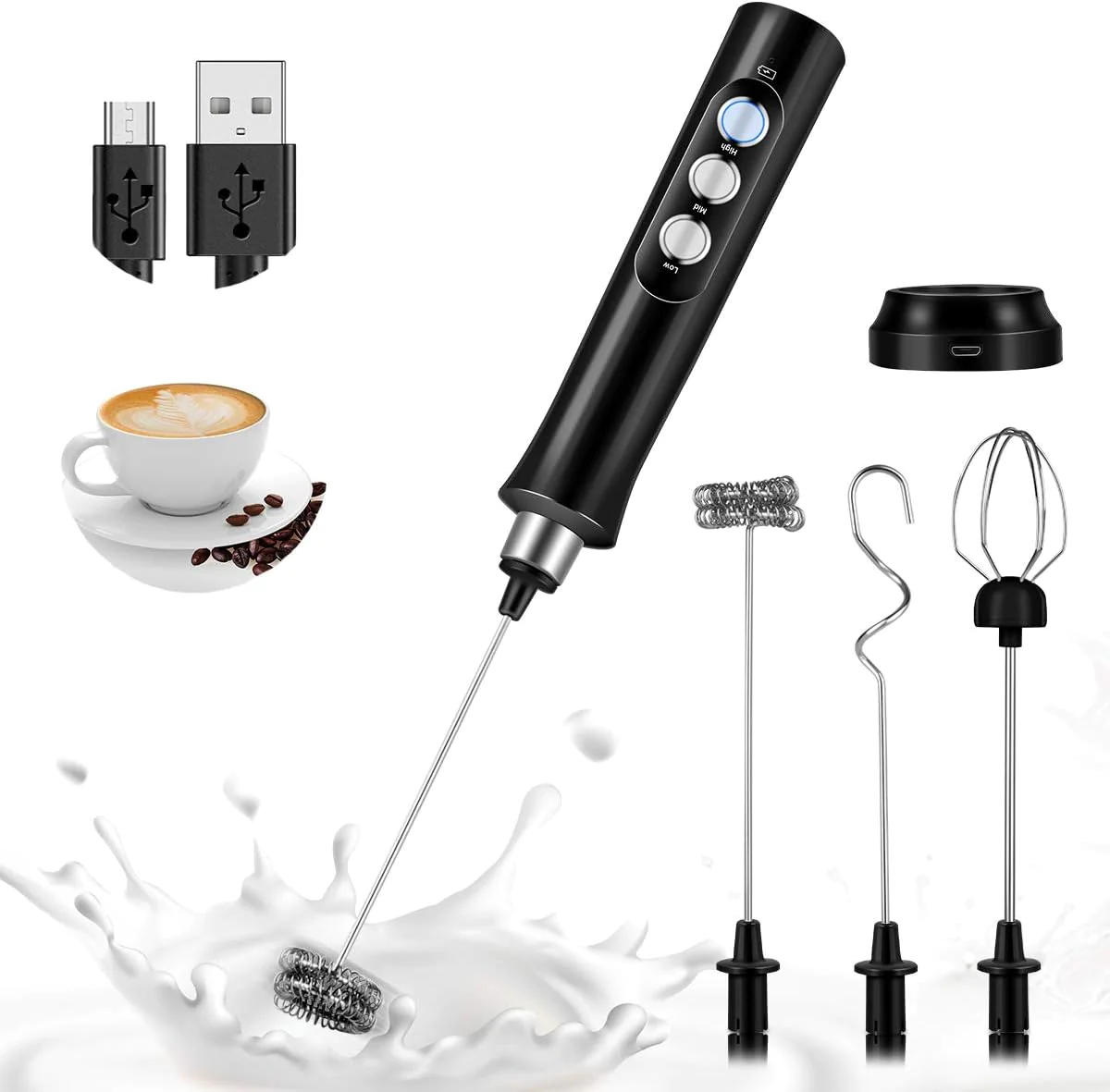 Mousseur à Lait Électrique Rechargeable USB noir Vendos85