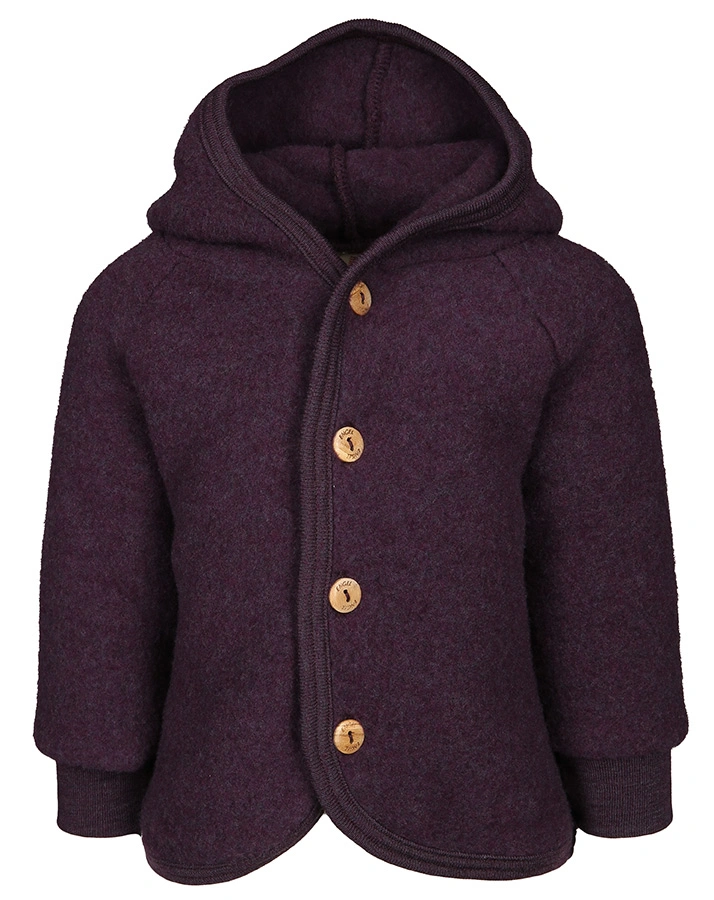 Wollfleece-Kapuzenjacke HOLZKNÖPFE in lila melange
