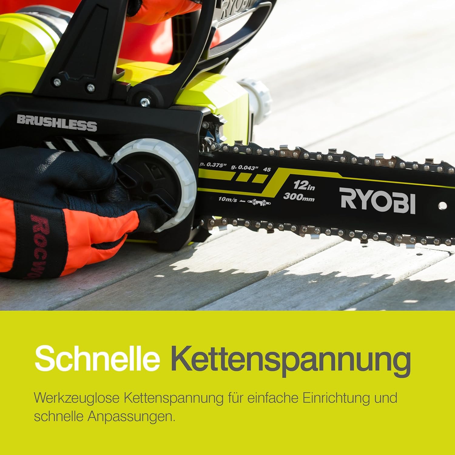 RYOBI 18 V ONE+ Brushless Akku-Kettensäge OCS1830, Schwertlänge 30 cm, bürstenloser Motor, werkzeugloses Kettenspannen, ohne Akku und Ladegerät