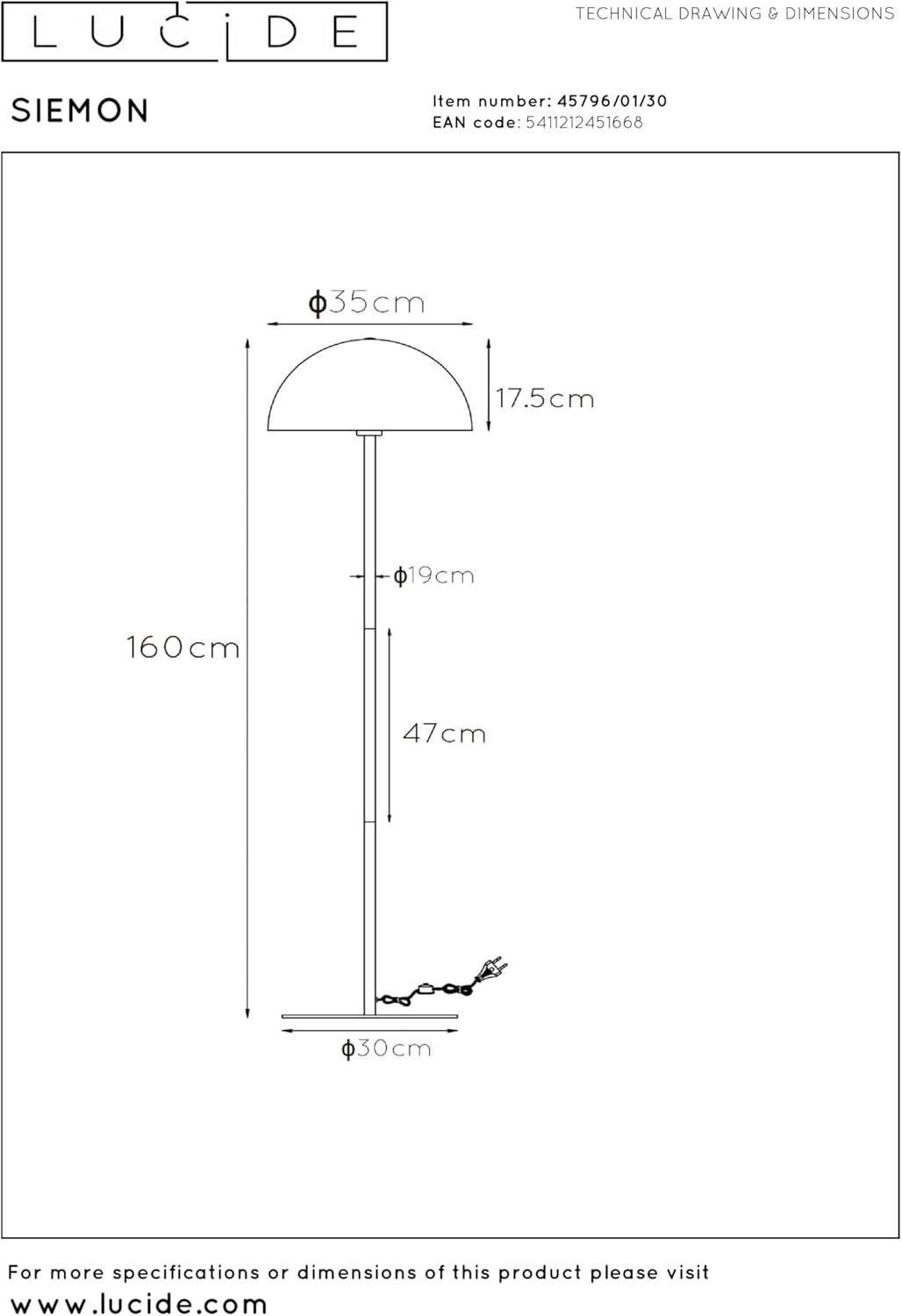 LUCIDE SIEMON - Stehlampe - Ø 35 cm - 1xE27 - Schwarz