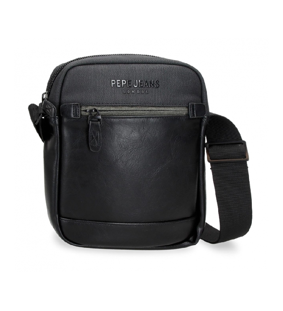 Bolsa de ombro média Pepe Jeans em tons de cinza e preto.
