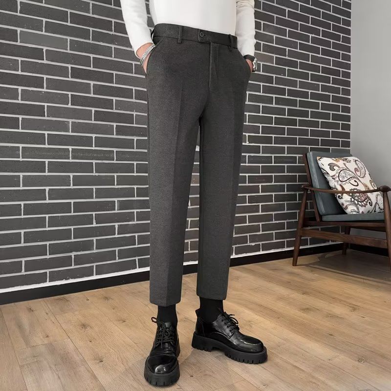 DuckleBeam - Mid Rise Plain Cropped Straight Leg Dress Pants