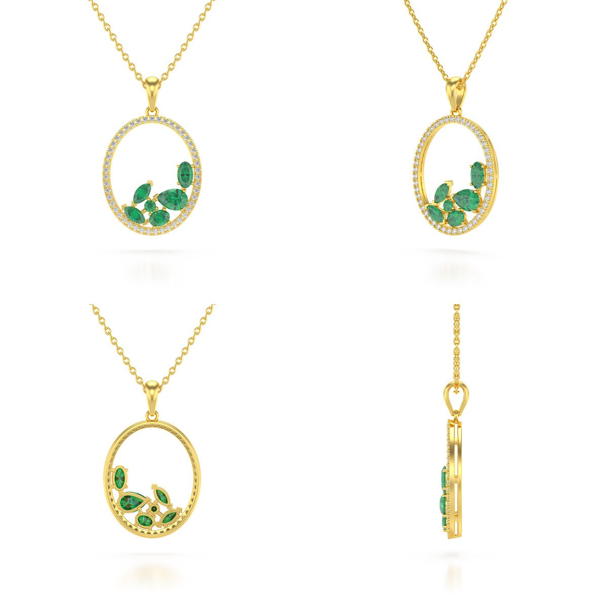 Pendentif Or Jaune 585 & Emeraude | Diamants & Chaine Incluse - Aden