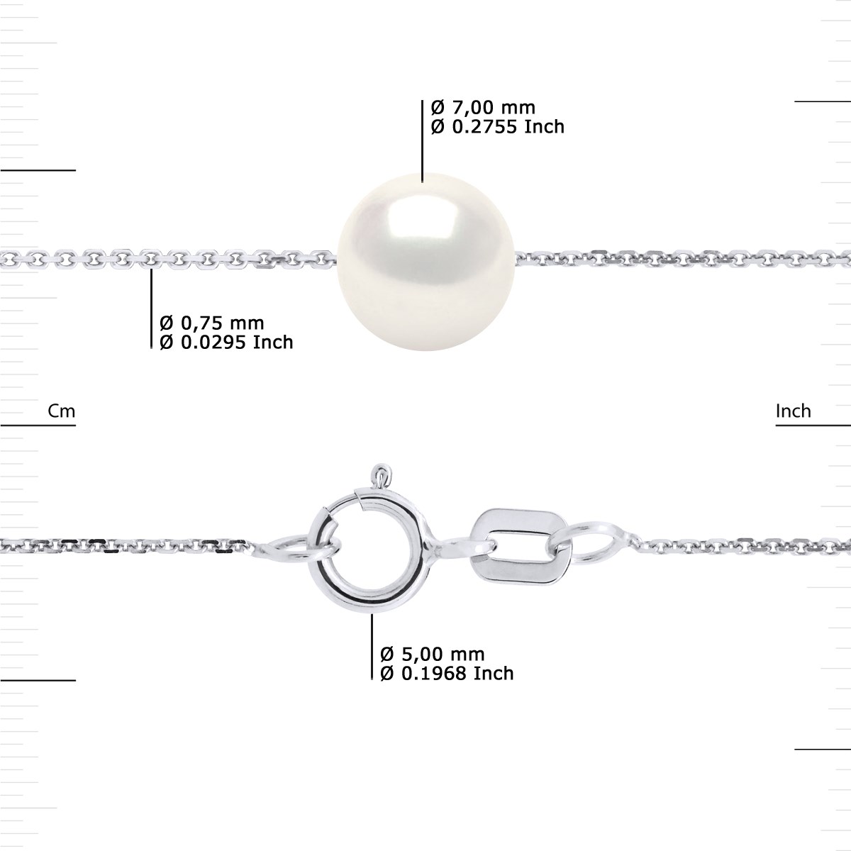 Bracelet Chaîne Perle d'Eau Douce Ronde 7-8 mm Blanche Argent 925