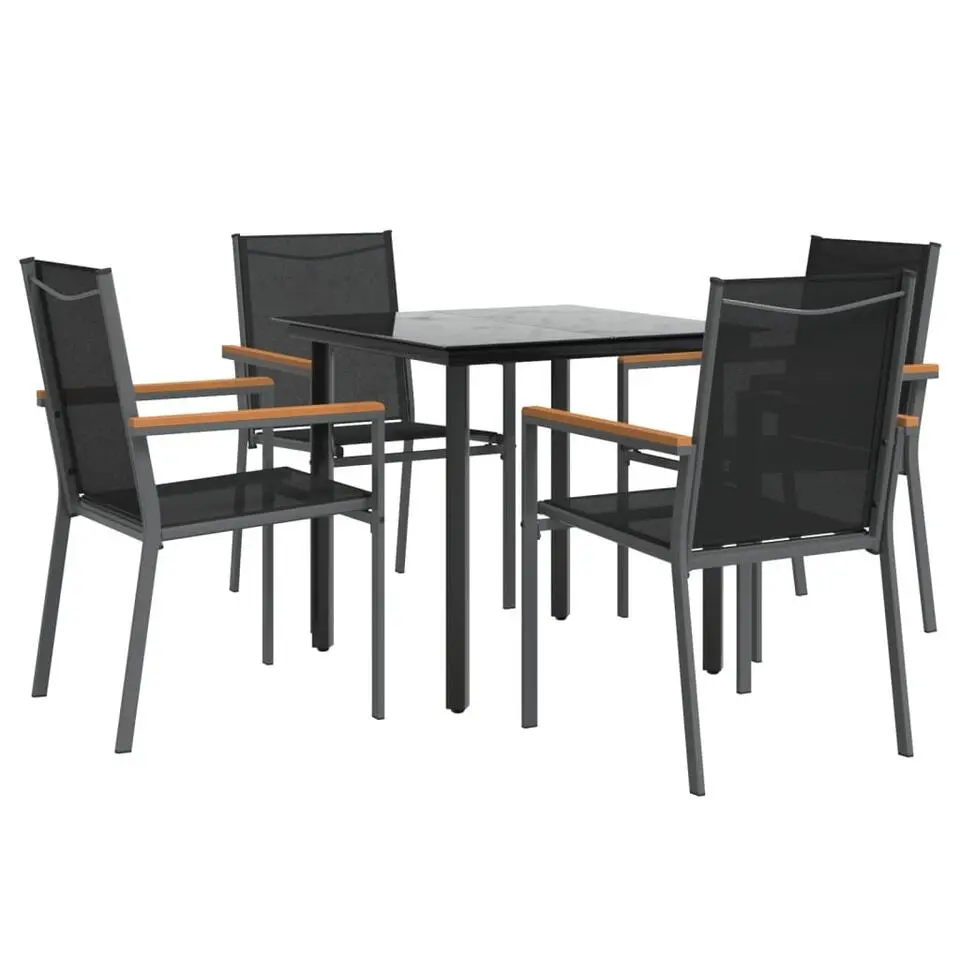 vidaXL - 5-delige Tuinset 4 fauteuils - Zwart - Textileen - 80x80 cm