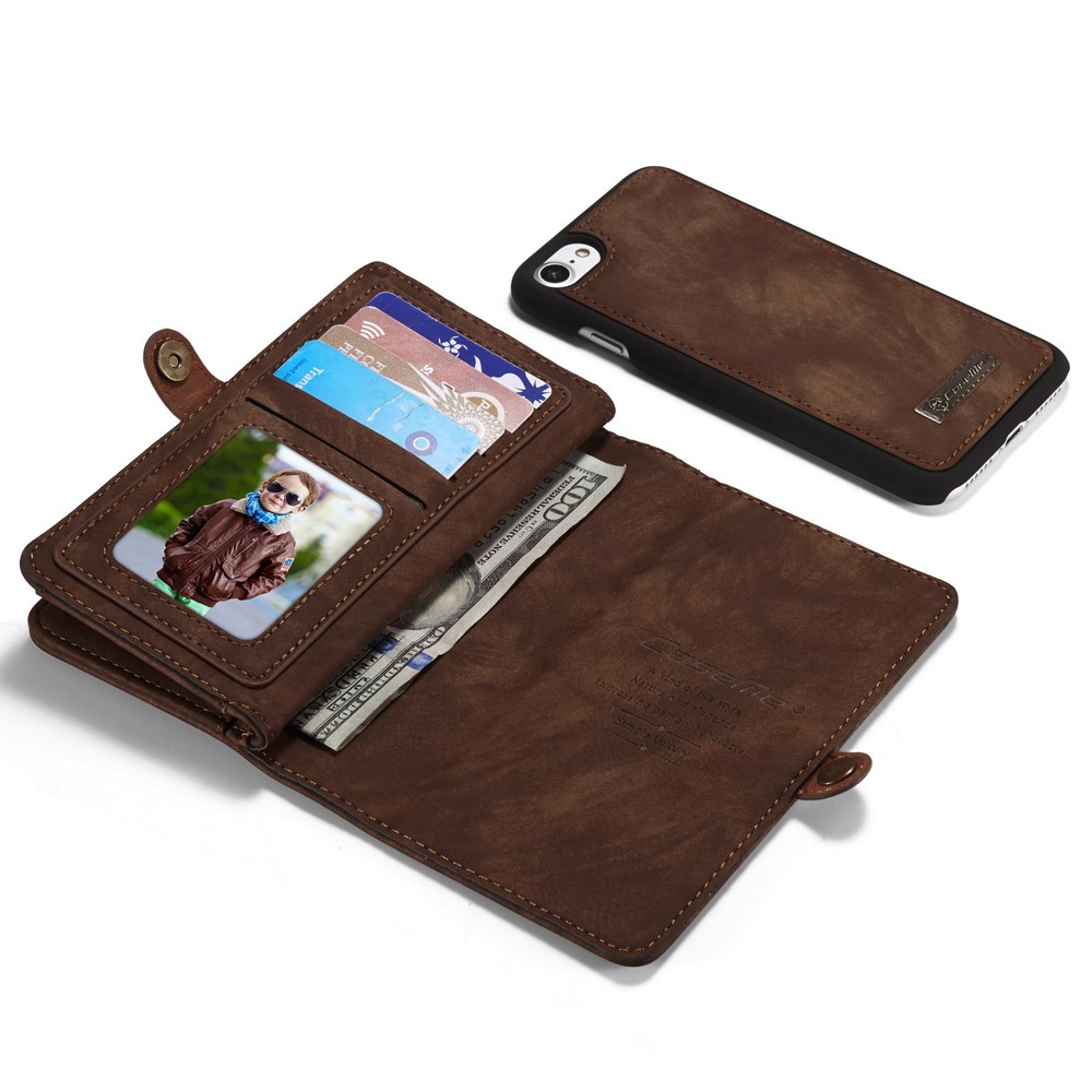 iPhone SE (2022/2020) / 8 / 7 3in1 Leder Tasche   Magnet Hardcase und Karten Etui - Dunkelbraun