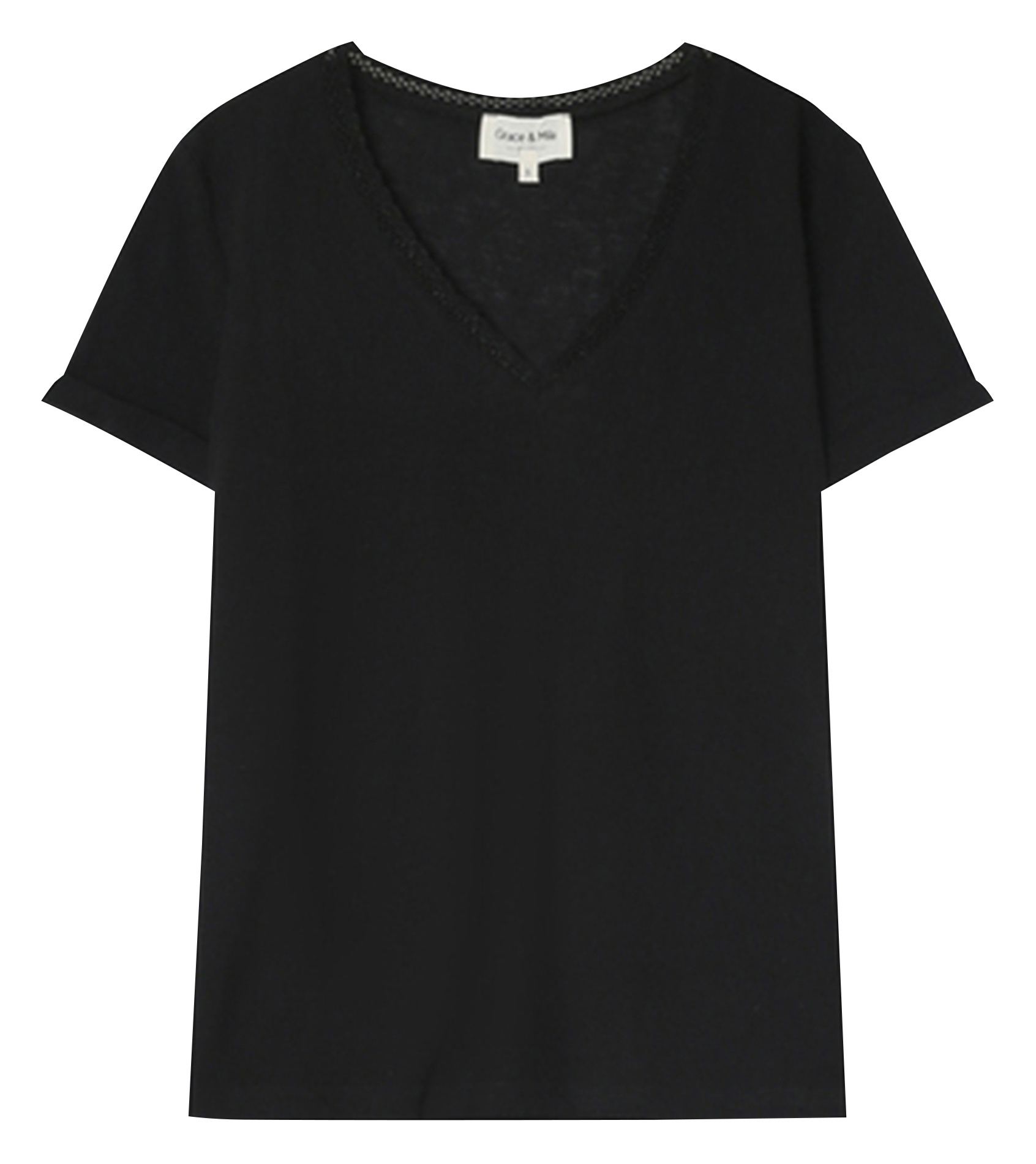NOA - Tee-shirt col V droit en coton mélangé | Noir