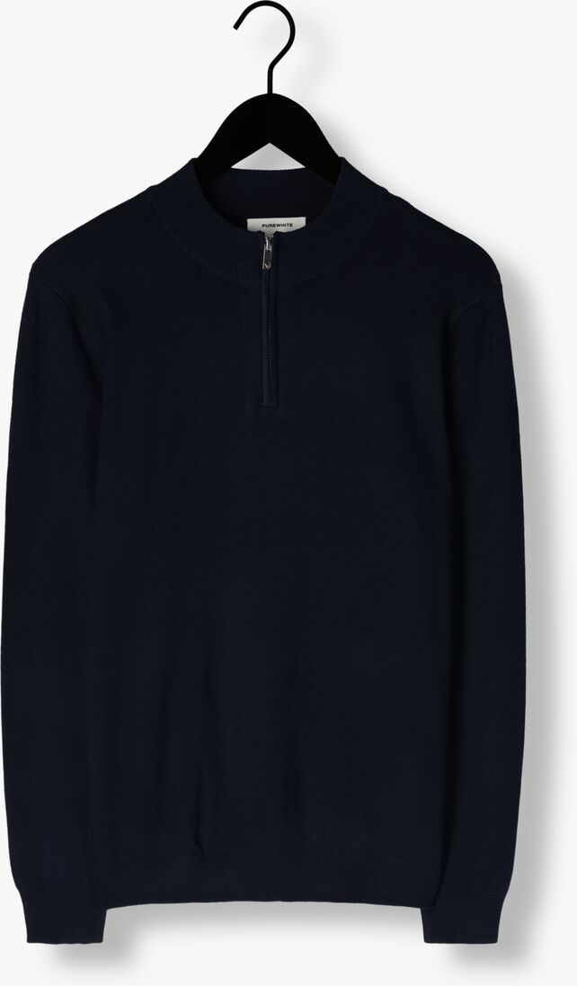 PUREWHITE donkerblauwe purewhite trui essential knit half zip ls