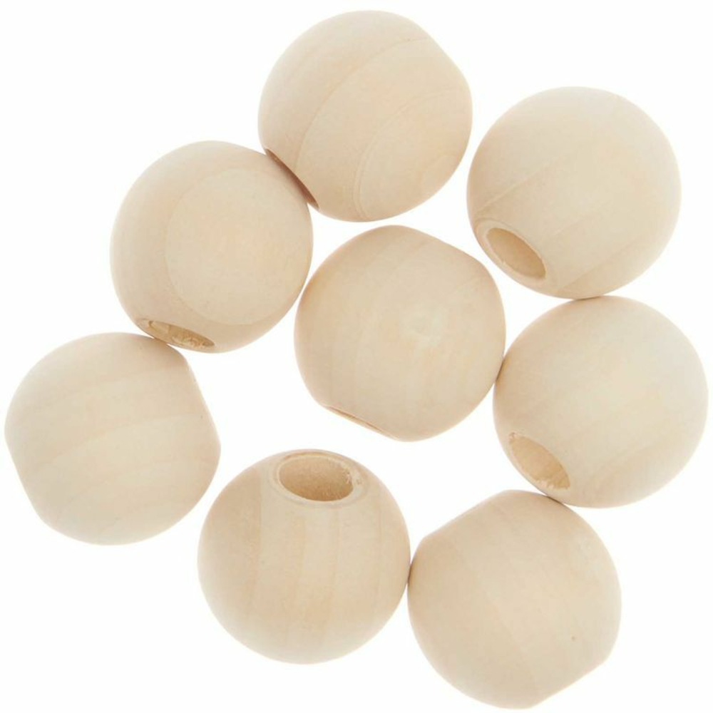8 perles rondes macramé - bois nature - 25 mm