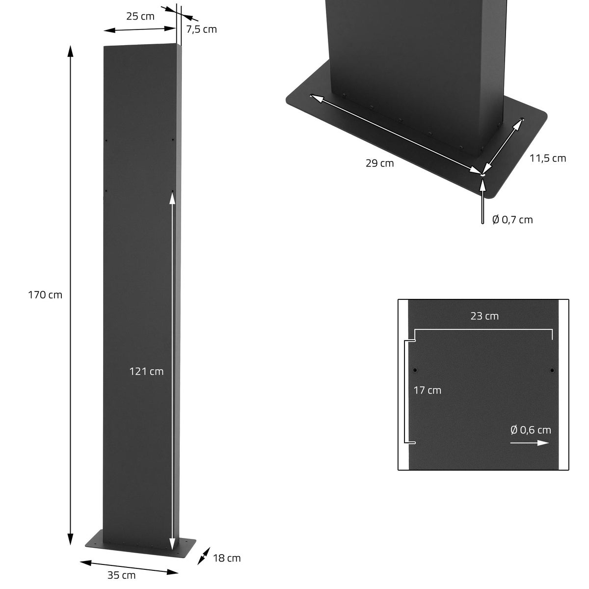 ECD Germany vrijstaande brievenbus met krantenvak, design brievenbus met post, brievenbussysteem, antraciet brievenbusstandaard 170cm roestvrij staal, antraciet houtlook brievenbus, gepoedercoat roestvrij staal