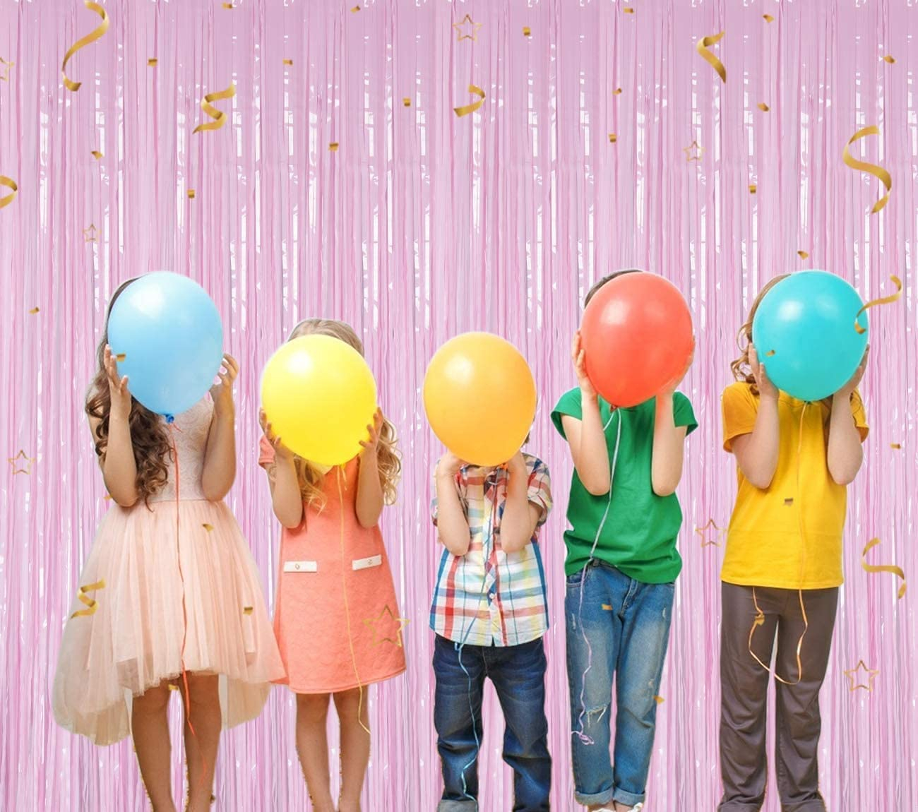 (2x1m) Party Deko Lametta Vorhang Glänzender Fransen Vorhang Foto Hintergrund - Rosa