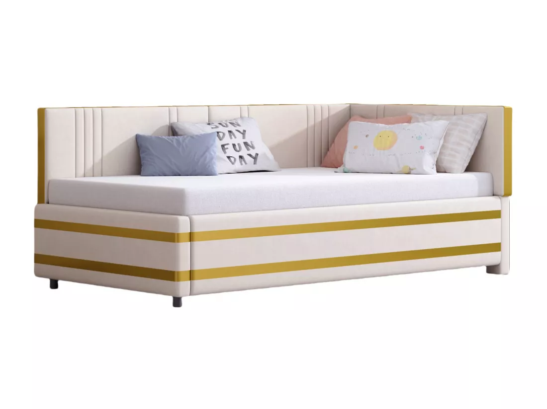 Lit banquette 90x200cm en velours - avec sommier à lattes - Beige (matelas non inclus)