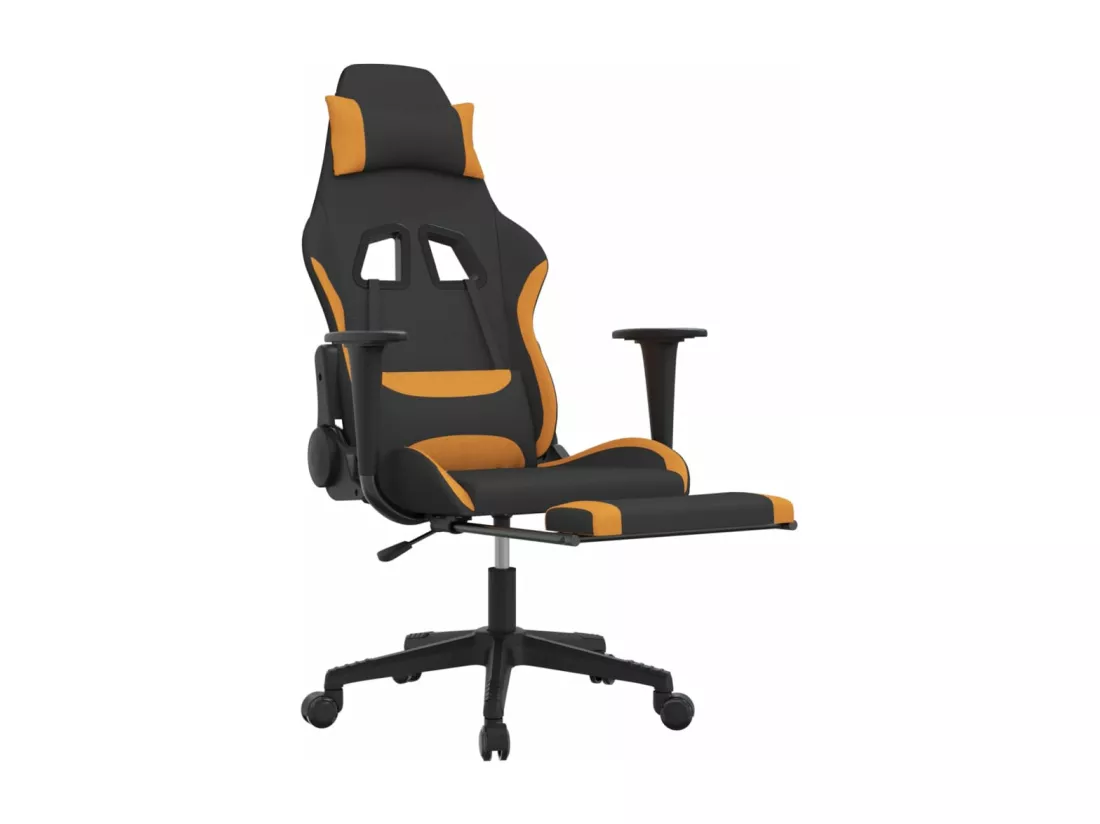 Chaise de jeu de massage avec repose-pied Noir et orange Tissu