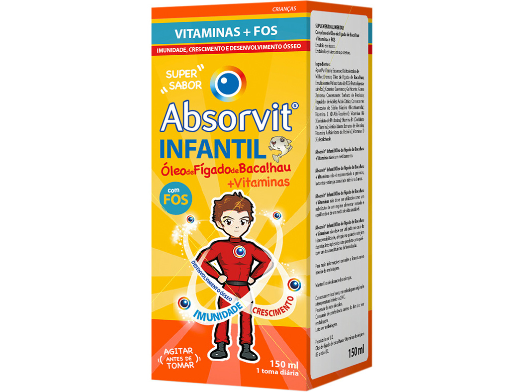 SUPLEMENTO ABSORVIT INFANTIL ÓLEO FIGADO BACALHAU 150ML