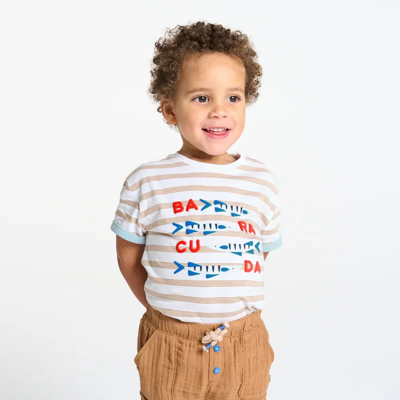 T-shirt rayé blanc bébé garçon Marron