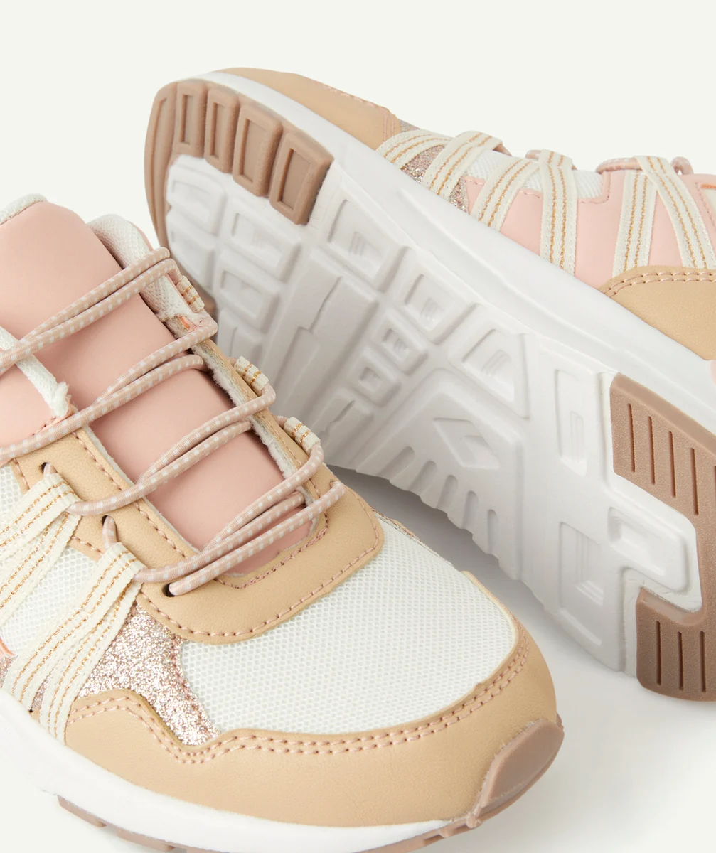 BASKETS FILLE BEIGE ET ROSE PÂLE AVEC LACETS ÉLASTIQUÉS