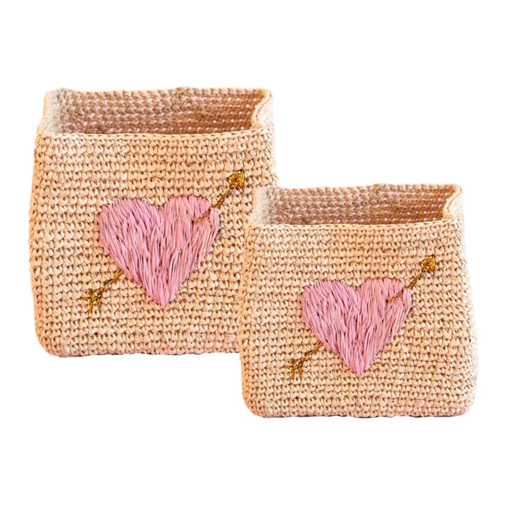 Rice Panières de rangement en raphia - Set de 2 | Rose pâle