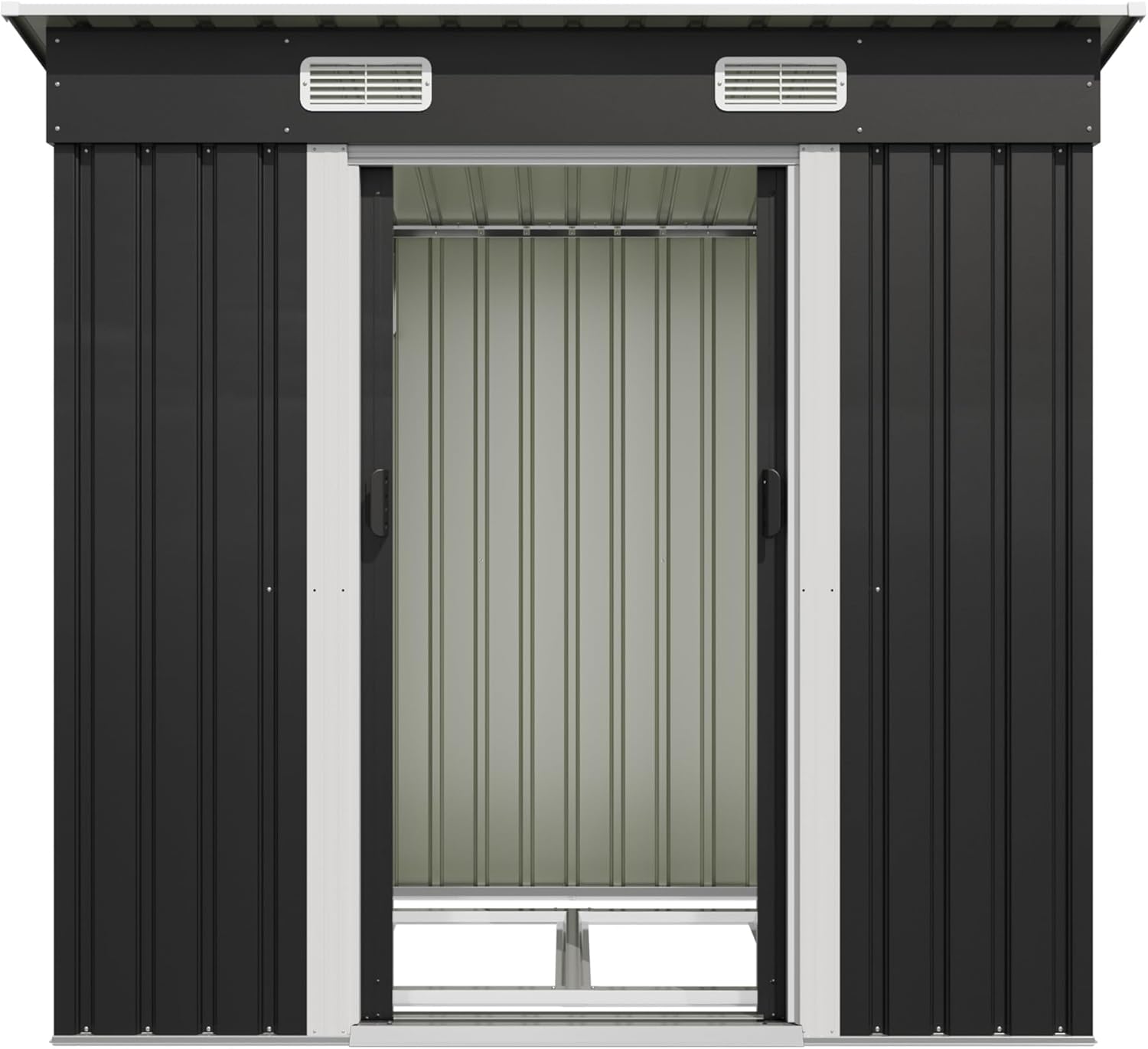 Devoko Metall Geräteschuppen 183x109x182cm mit Fundament, 3.6m³ Gerätehaus mit Pultdach und Schiebetür, Outdoor, Wetterfest, Gartenschuppen für Fahrrad,Terrasse, Rasen, Anthrazit