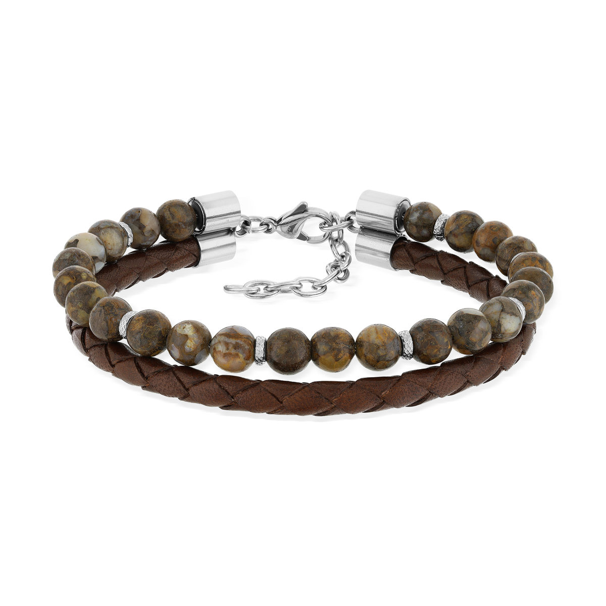 Bracelet agate cuir marron acier