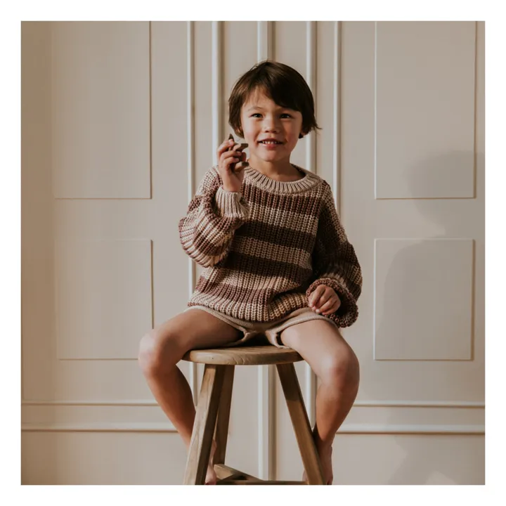 Yuki Pull Chunky Coton Bio Rayé | Marron