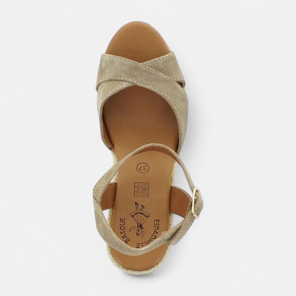 Espadrilles à talon Femme en cuir cognac