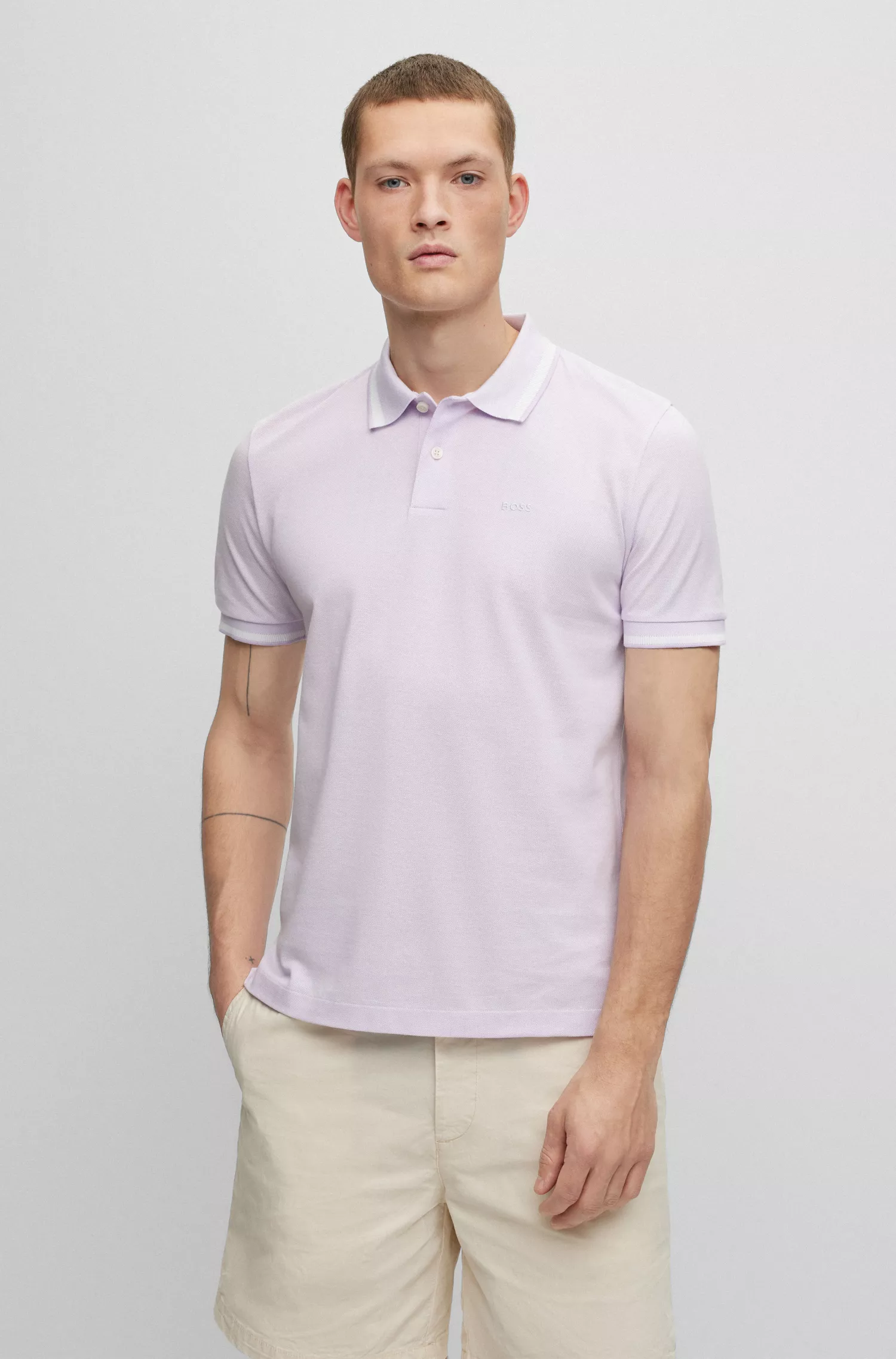 Camisa polo BOSS com logotipo preto bordado em piqué de algodão Oxford.