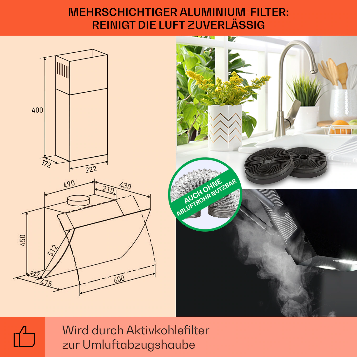 Clara 60 Dunstabzugshaube Glas 509 m³/h Touch Ambiente-Licht Schwarz