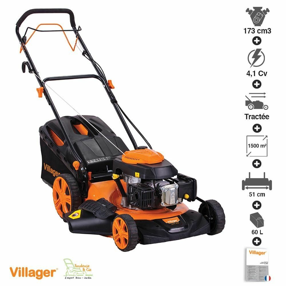 Tondeuse thermique autotractée 173cc 4,1 cv 50cm mulching villager atlas 5111t