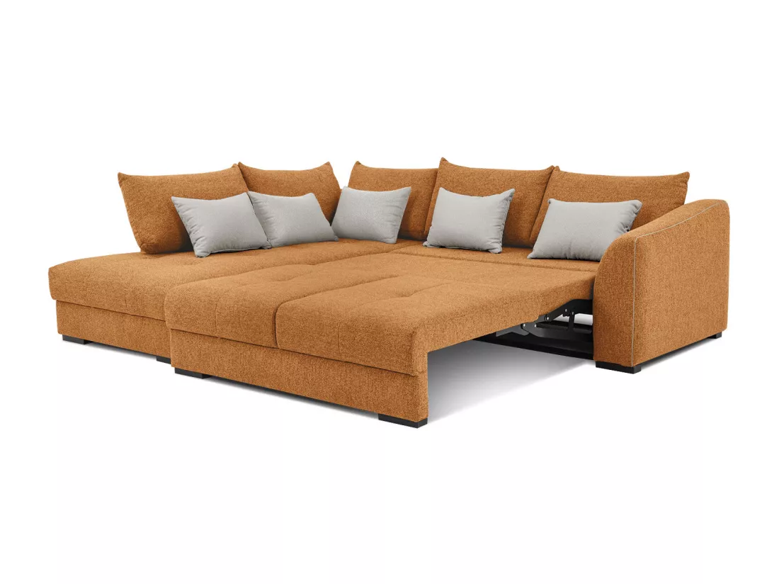Canapé d'angle gauche 5 places convertible tissu orange - Elbe
