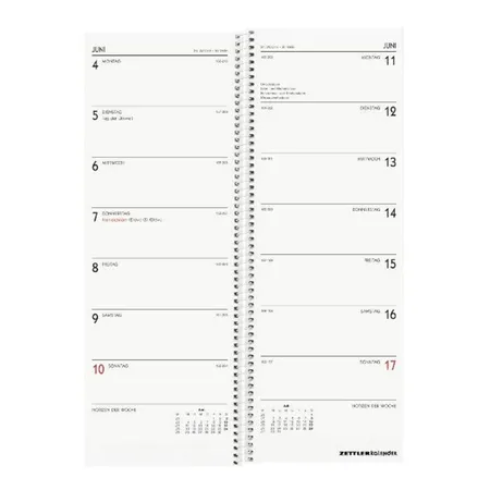 Zettler Wochenvormerkbuch, 1W/1S, 11 x 30cm, 2019 sortiert