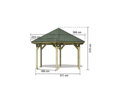 Karibu Classic Felm paviljoen met dakshingles, 324 x 370 cm, drukgeïmpregneerd