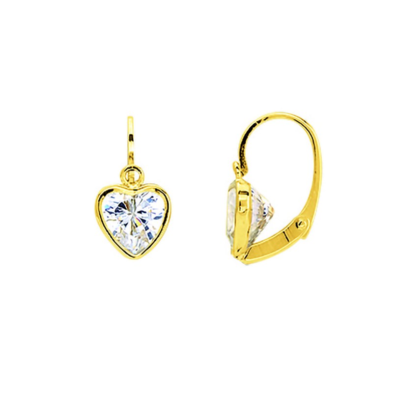 Boucles d'oreilles femme pendantes coeur - Oxyde de zirconium - Or 18 Carats