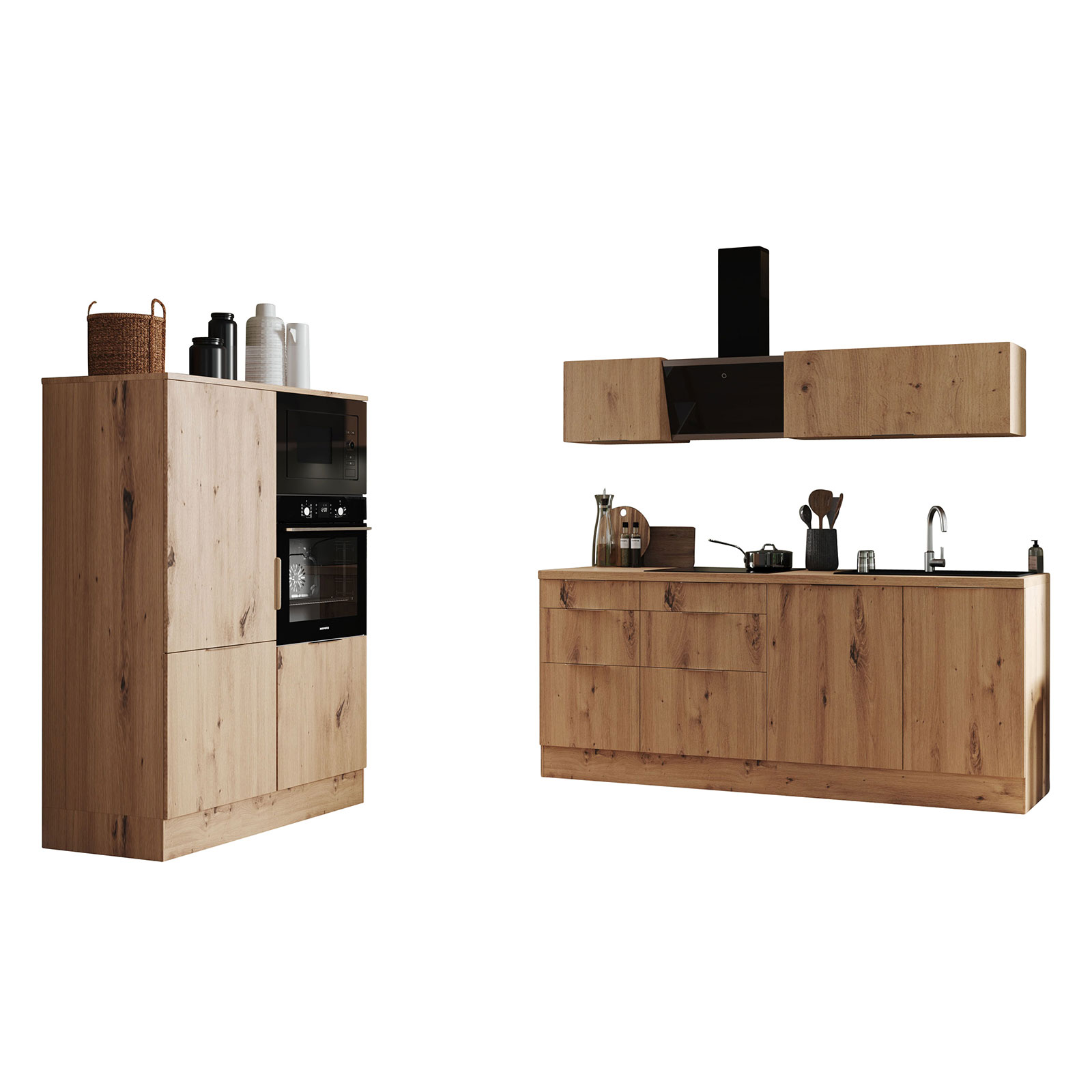 RESPEKTA Küchenblock - Artisan Eiche - mit E-Geräten - 340 cm