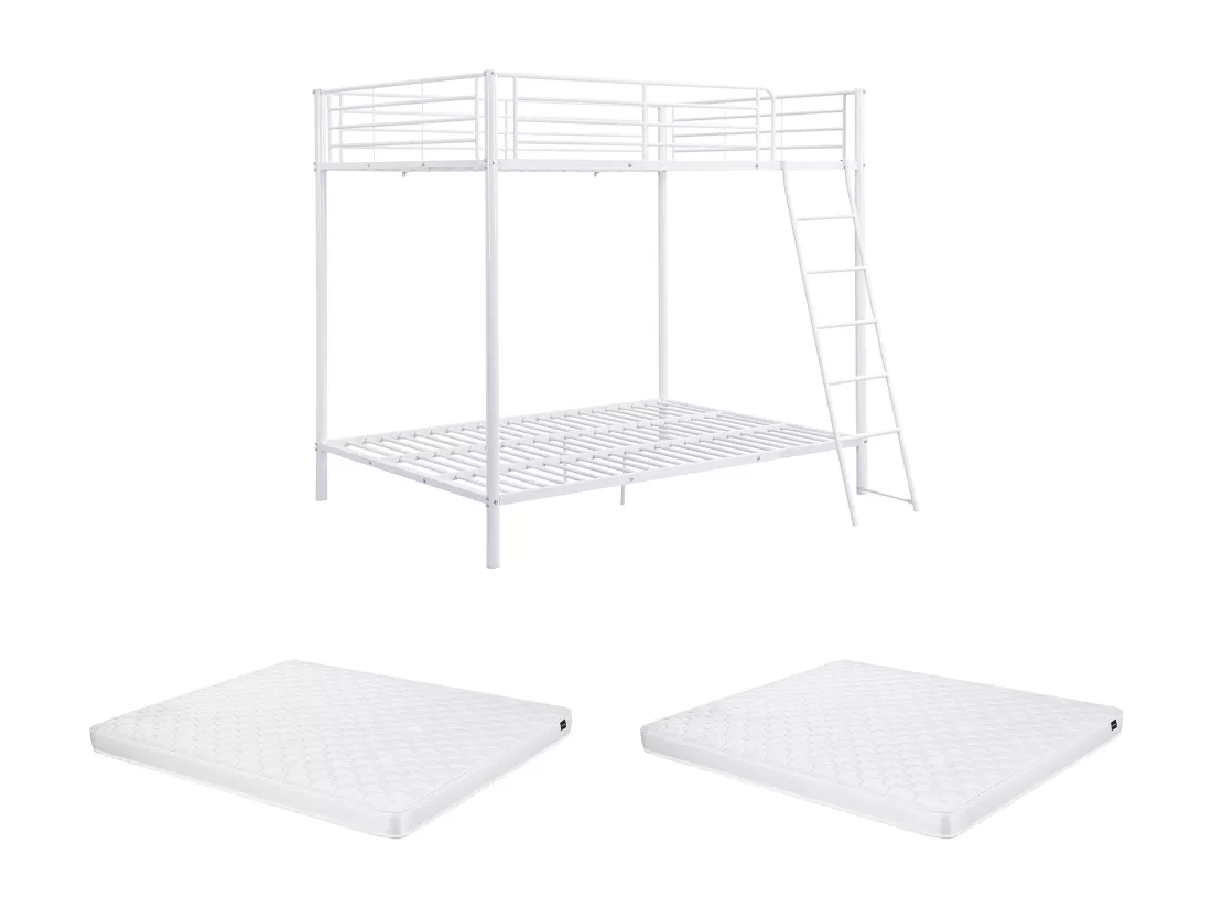 Lits superposés 2 x 140 x 190 cm - Métal - Blanc + Matelas - GEMINI II