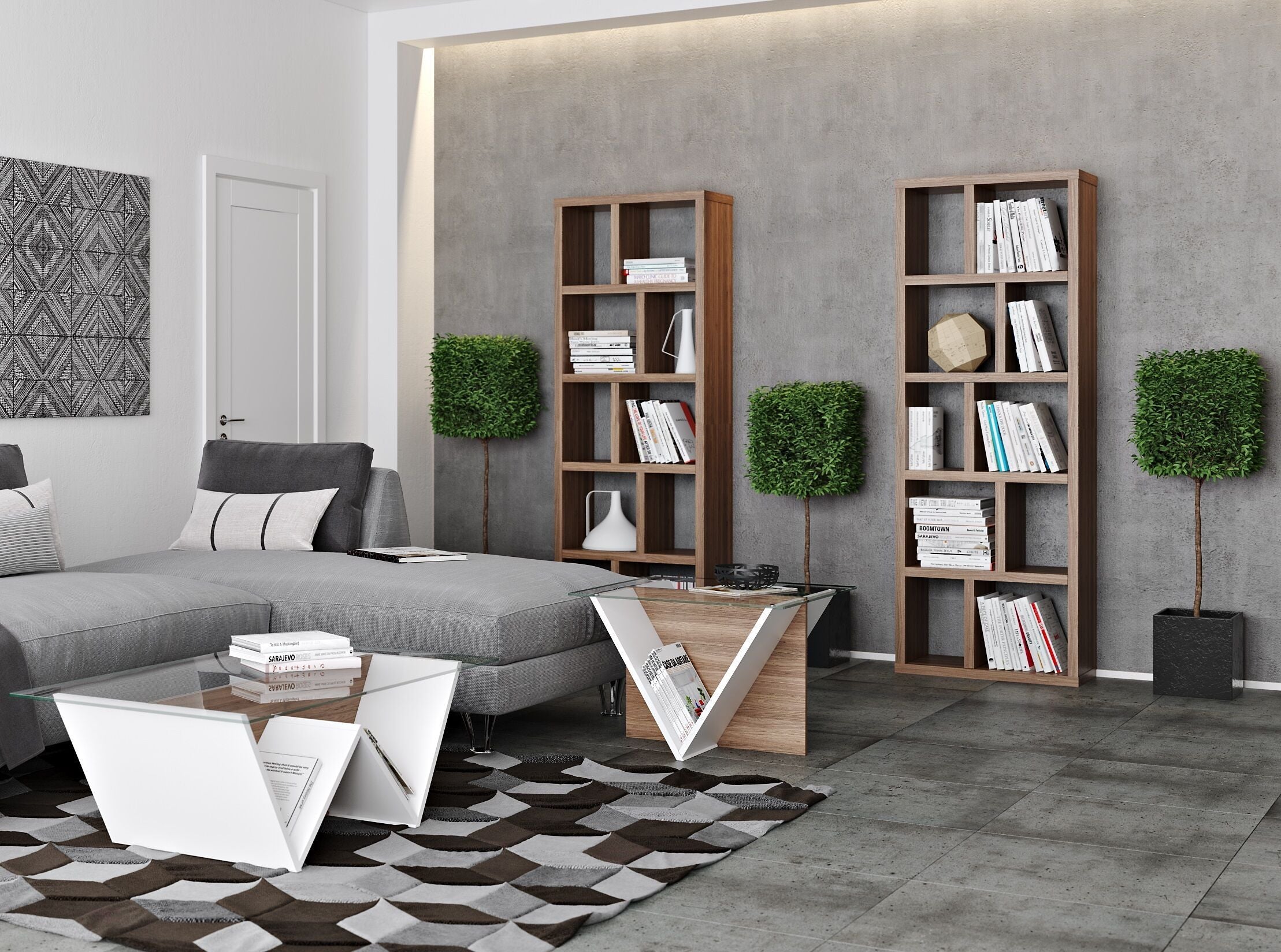 INDUS Regal - Nussbaum / B: 70.0 cm x T: 34.0 cm x H: 198.0 cm