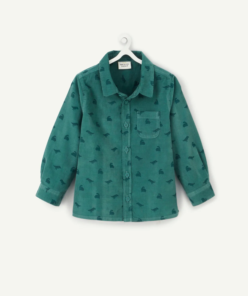 CHEMISE EN VELOURS CÔTELÉ VERT BÉBÉ GARÇON ET IMPRIMÉ DINO
