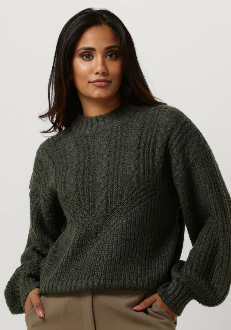 OBJECT groene object trui objnova stella cable knit pullover