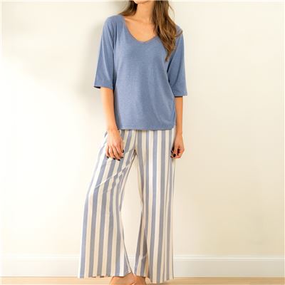 Pyjama femme jersey rayures marine - BECQUET CRÉATION