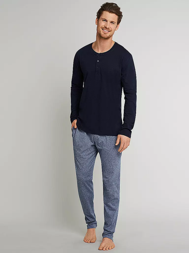 SCHIESSER Pyjama Langamshirt Dunkelblau blau