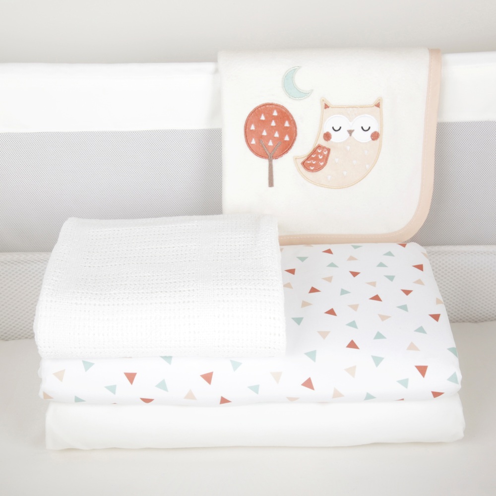 CuddleCo Schlafende Eule 4-teiliges Babybettwäsche-Set