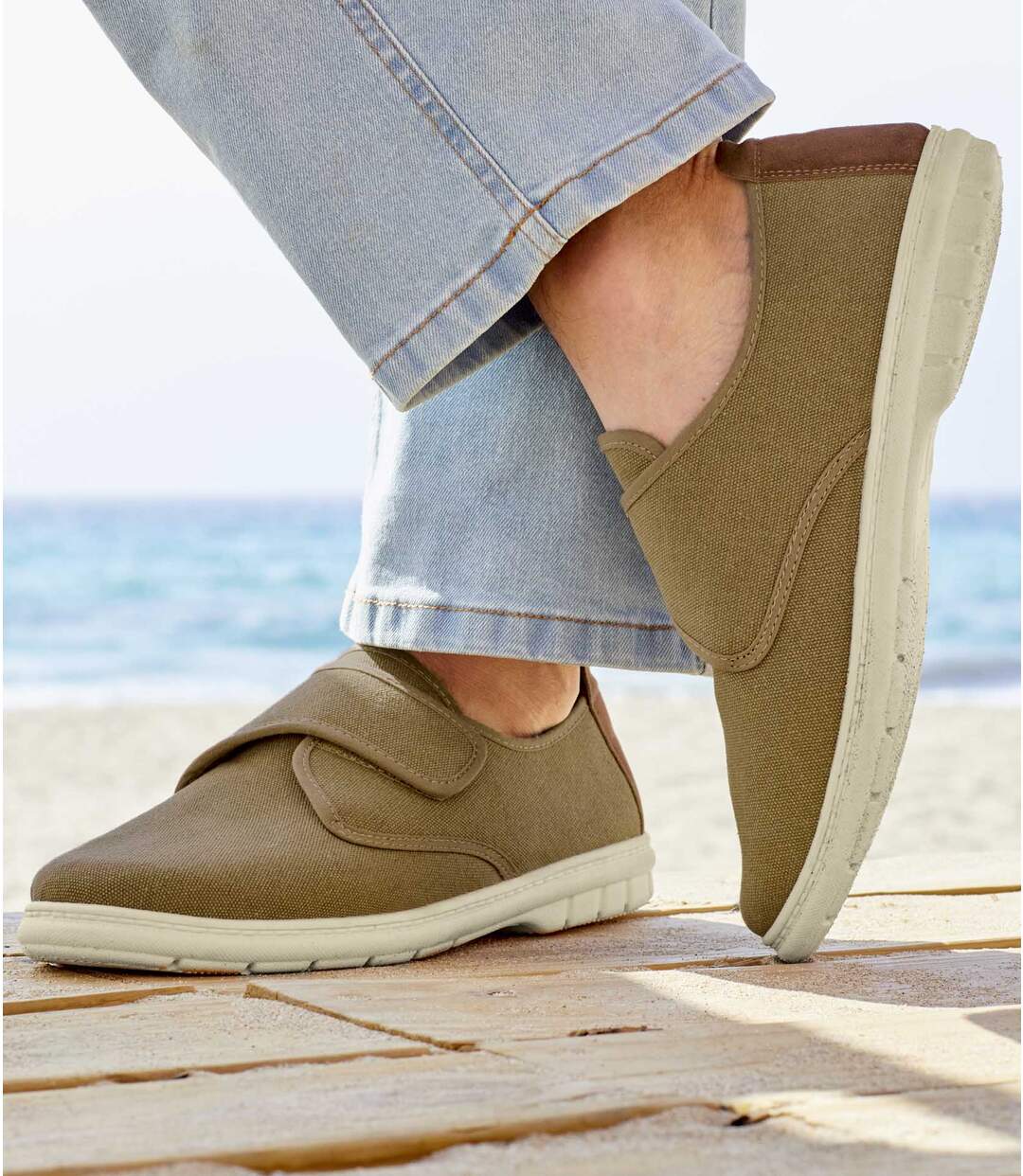 Mocassins Scratchés en Toile Camel