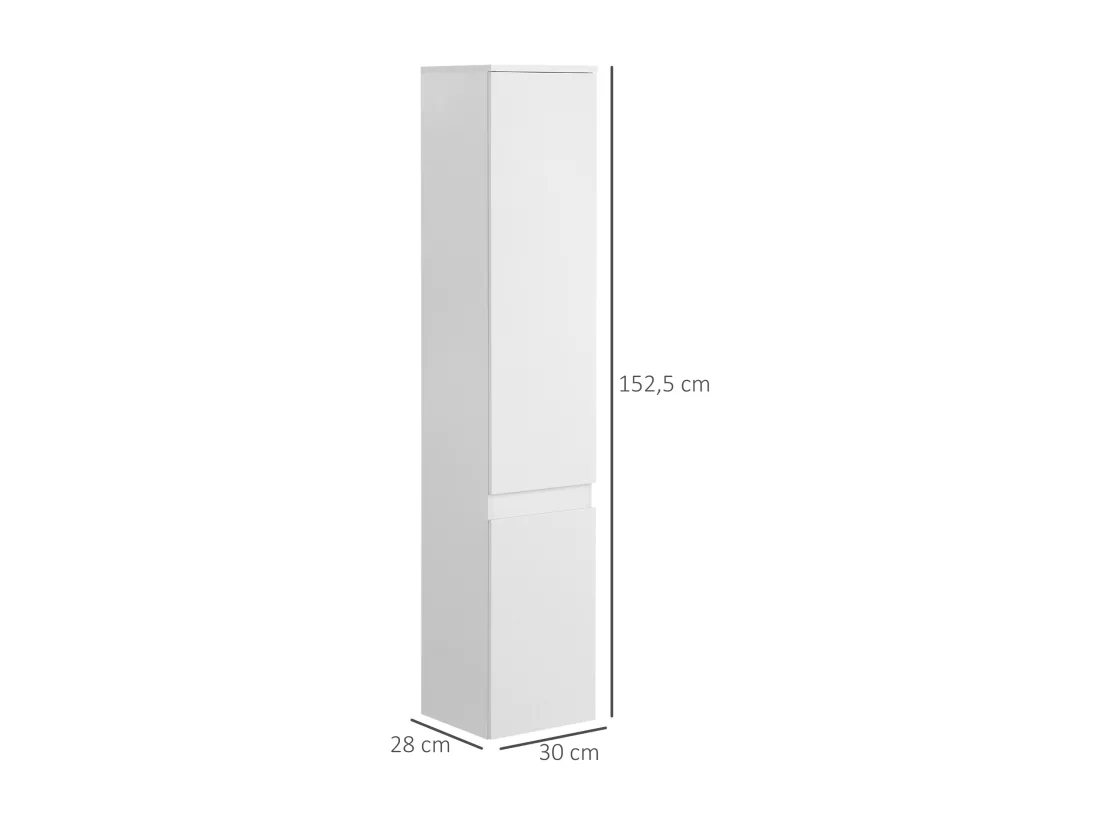 Meuble colonne rangement salle de bain 2 placards 3 étagères style contemporain blanc