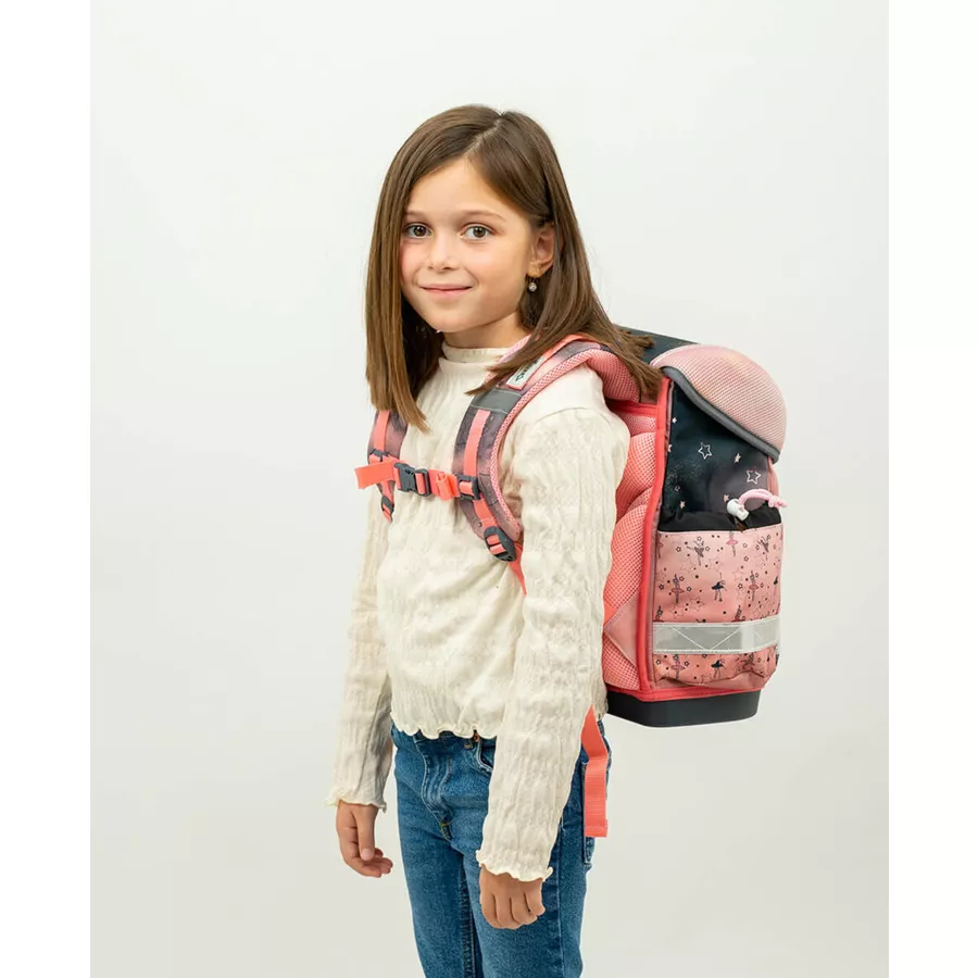 Belmil Schulranzen Classy Schulranzen Set 5-teilig mit Brustgurt Ballerina Black Pink