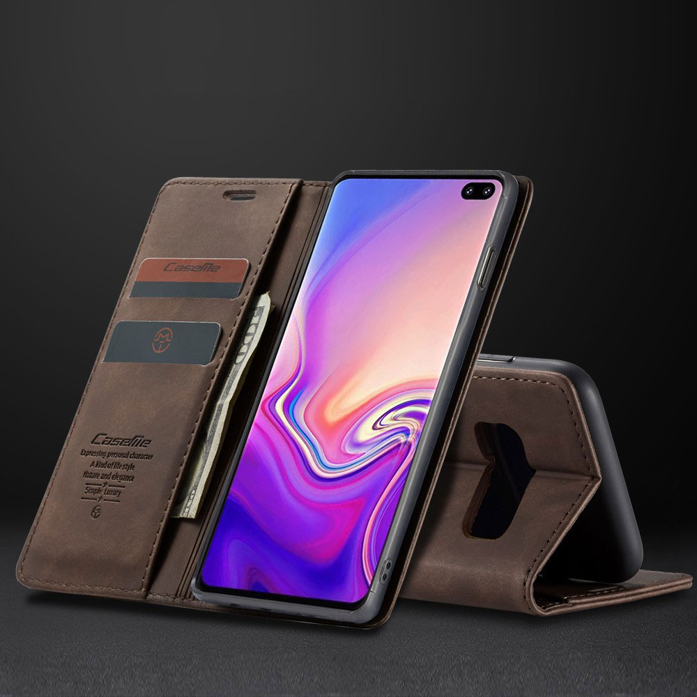 Samsung Galaxy S10 Leder Tasche Flip Wallet Etui mit Kartenfächern - Dunkelbraun