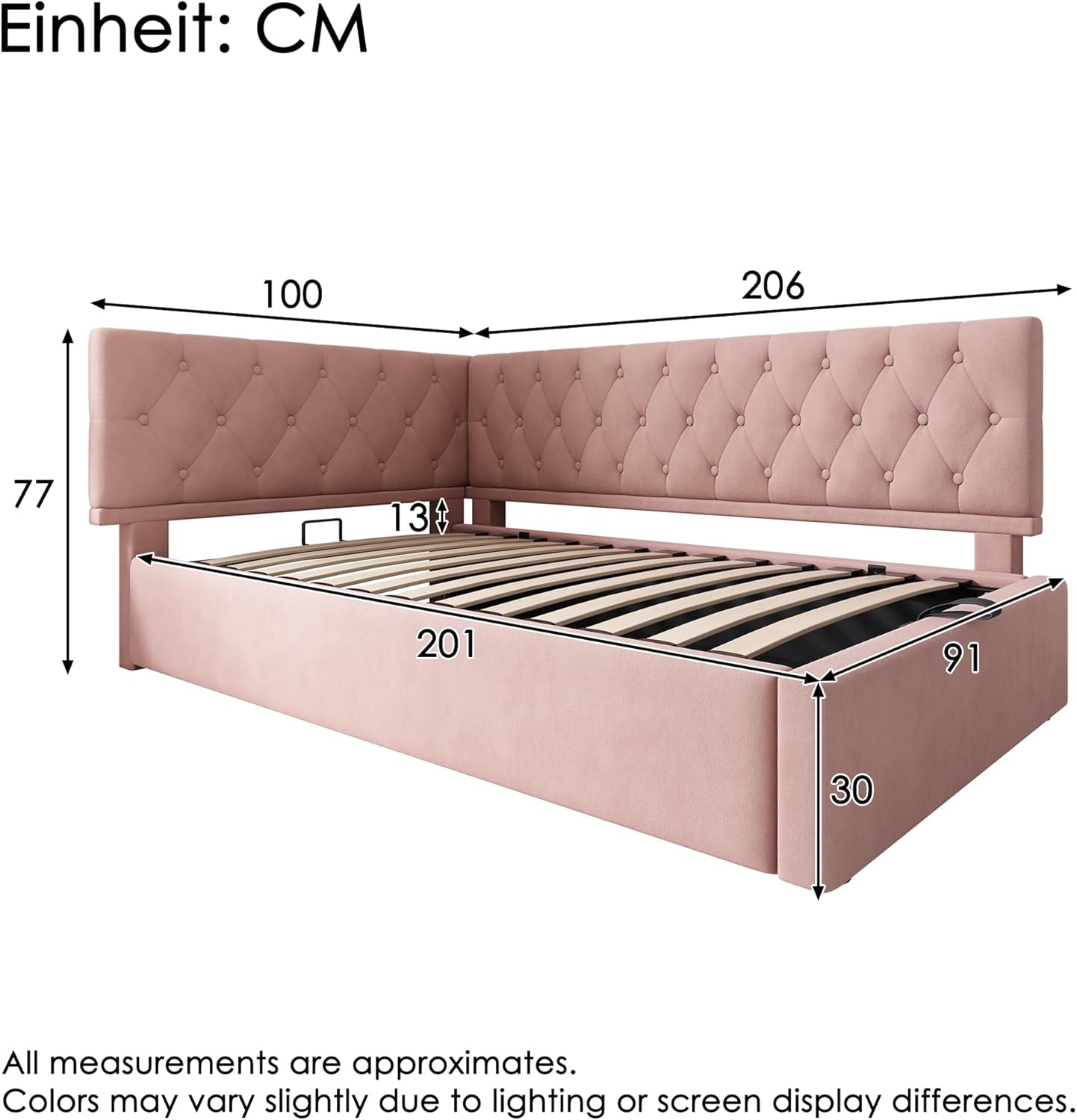 Merax Polsterbett Tagesbett Daybett 90x200cm, Schlafsofa mit hydraulischem Stauraum, Kinderbett Jugendbett Bettgestell mit Lattenrost aus Holz, Samt, Rosa, ohne Matratze