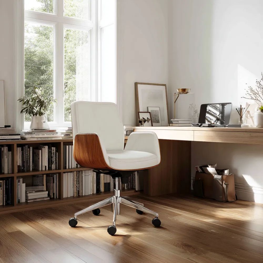Bürostuhl 60x60x100 cm Kunstleder Weiß – Höhenverstellbar – Modernes Design