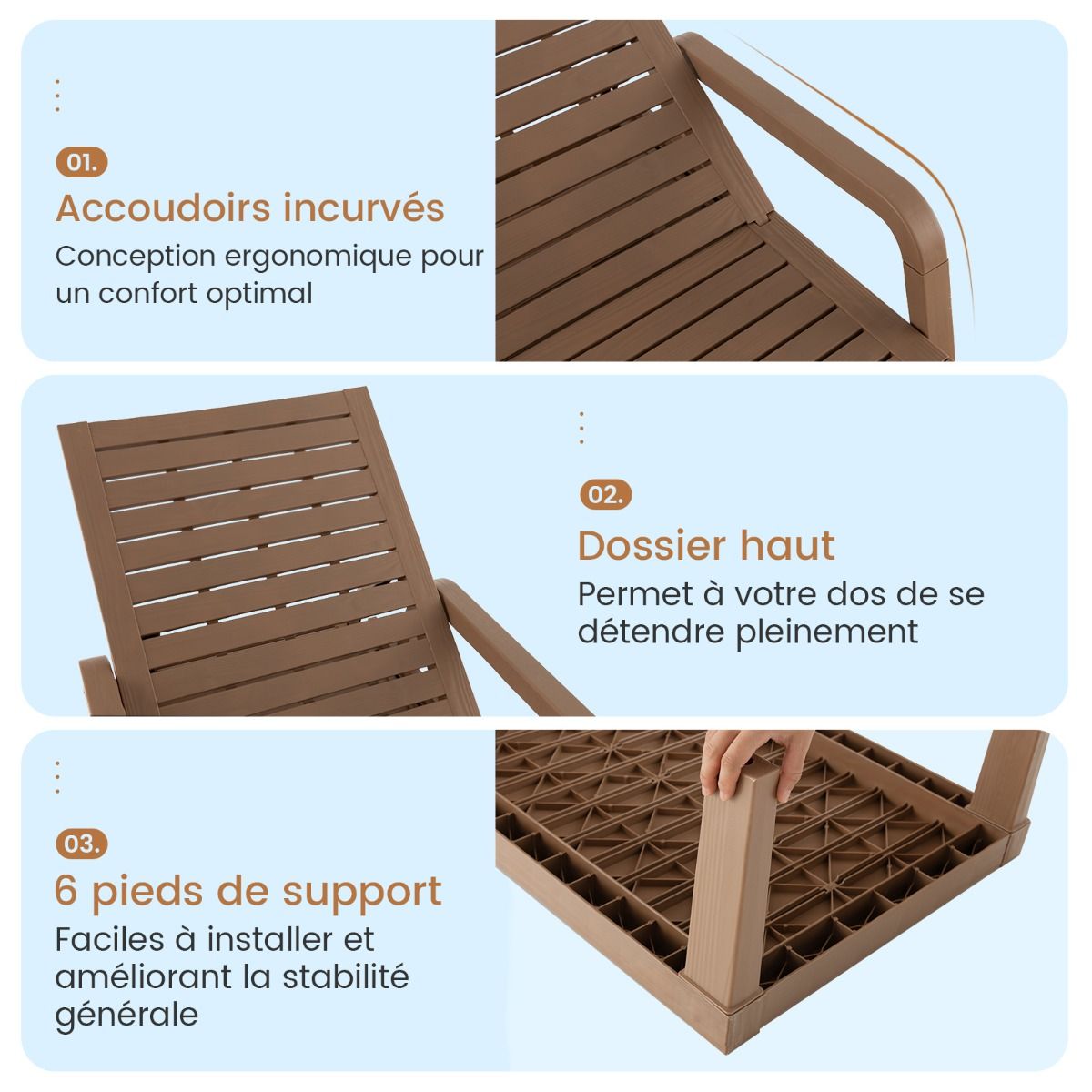 Bain de Soleil de Jardin Réglable à 4 Positions avec 6 Pieds de Soutien pour Jardin Cour Piscine Patio Jusqu'à 150 kg Naturel - Lidl-Manfred