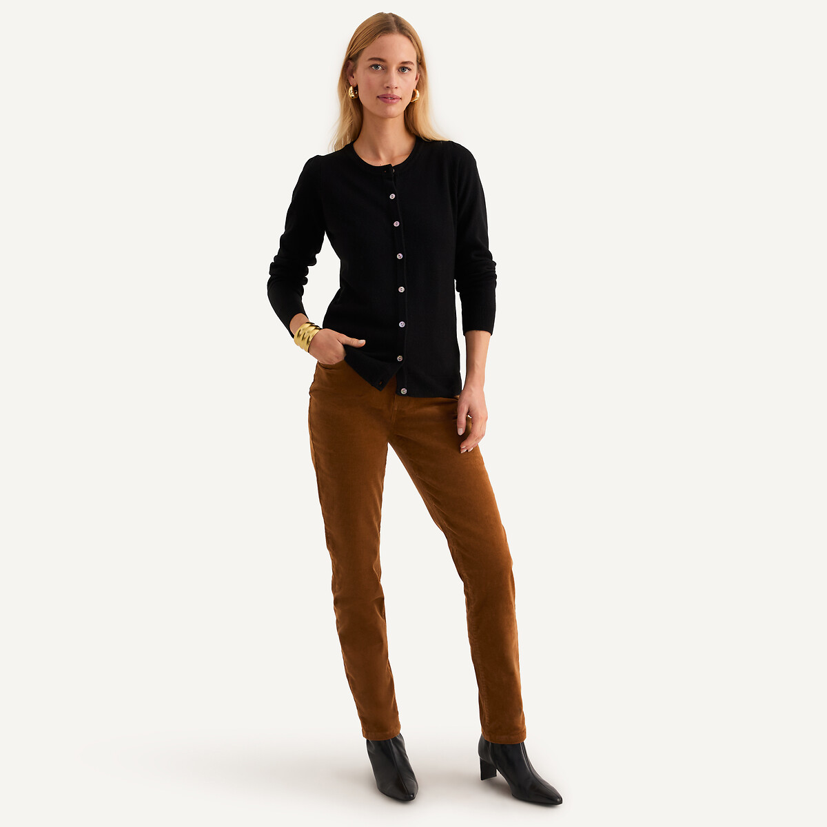 ANNE WEYBURN<br>Cardigã de gola redonda, muito macio ao toque