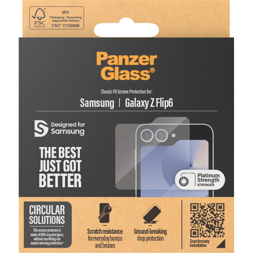 Samsung Galaxy Z Flip7 FE / Z Flip6 Antibakterielles Classic Fit Sub Screen Panzer Glas Displayschutz Case Friendly (7368)