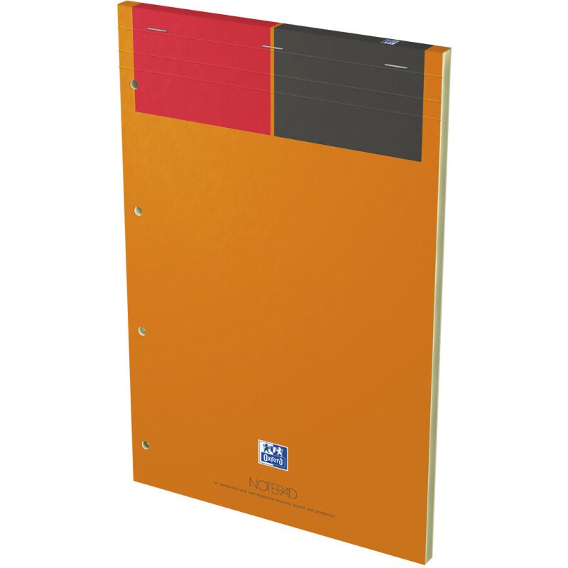 Bloc-notes Oxford international a4+ ligné jaune 6 mm 160 pages agrafées couverture carte orange